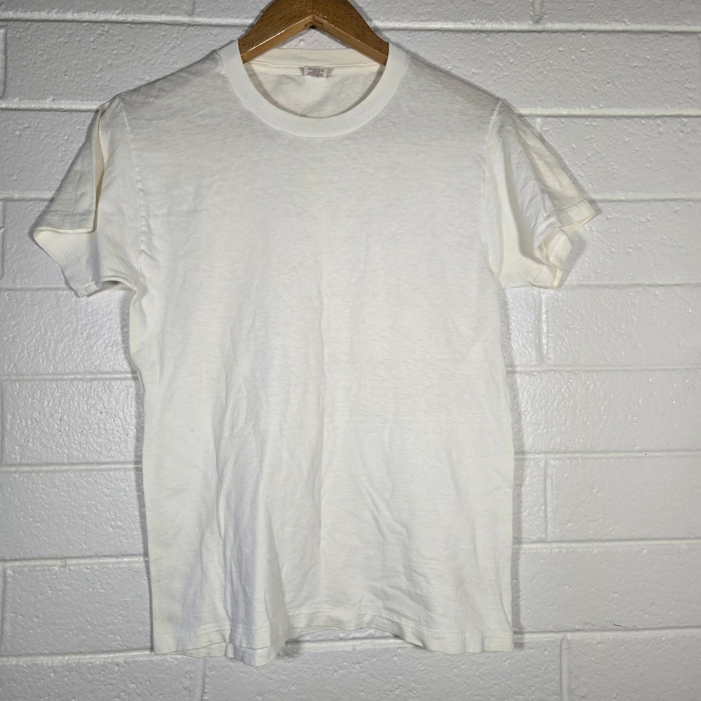 Vtg Blank Single Stitch Jockey Power Knit T-Shirt Medium USA 70s 80s 90s White
